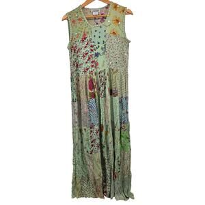 Vintage Marisol Patchwork Sleeveless Maxi Dress S 100% Rayon Floral Pattern